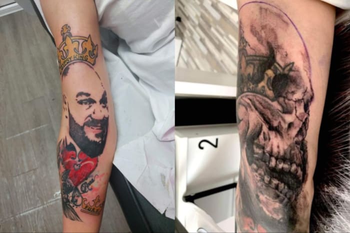 Former Tyson Fury super fan Anna Sinclair has her tattoo of "The Gypsy King" covered with skull ink.